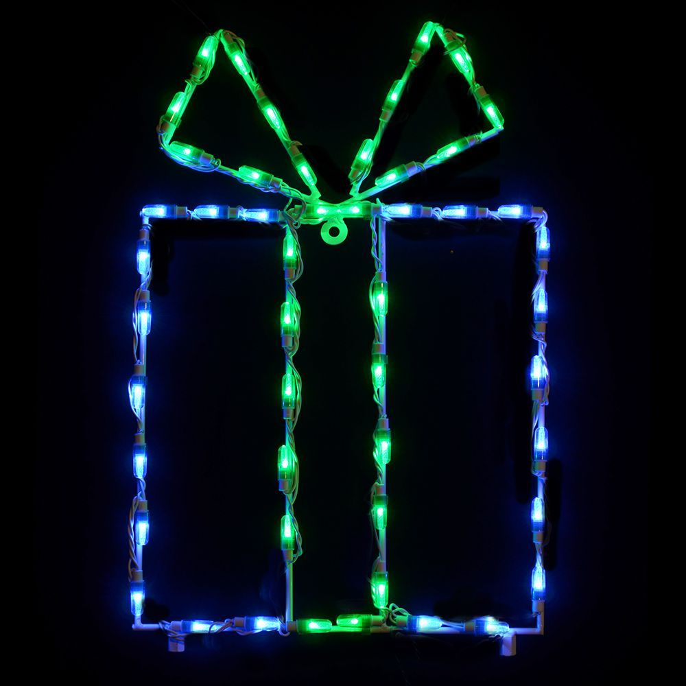LED Gift Box Blue with Green Bow
