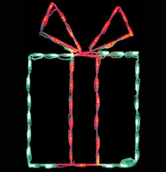 LED Gift Box Green with Red Bow
