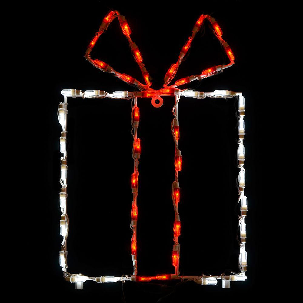 LED Gift Box White with Red Bow