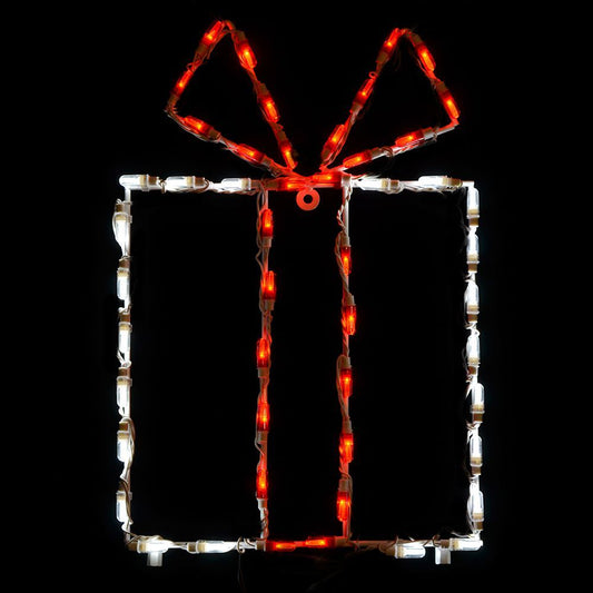 LED Gift Box White with Red Bow