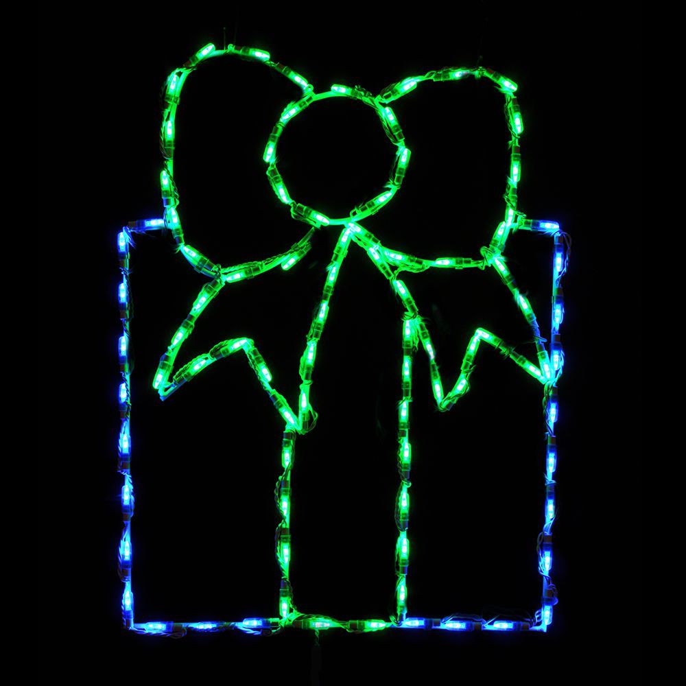 LED Gift Box with Fancy Bow Blue with Green Bow