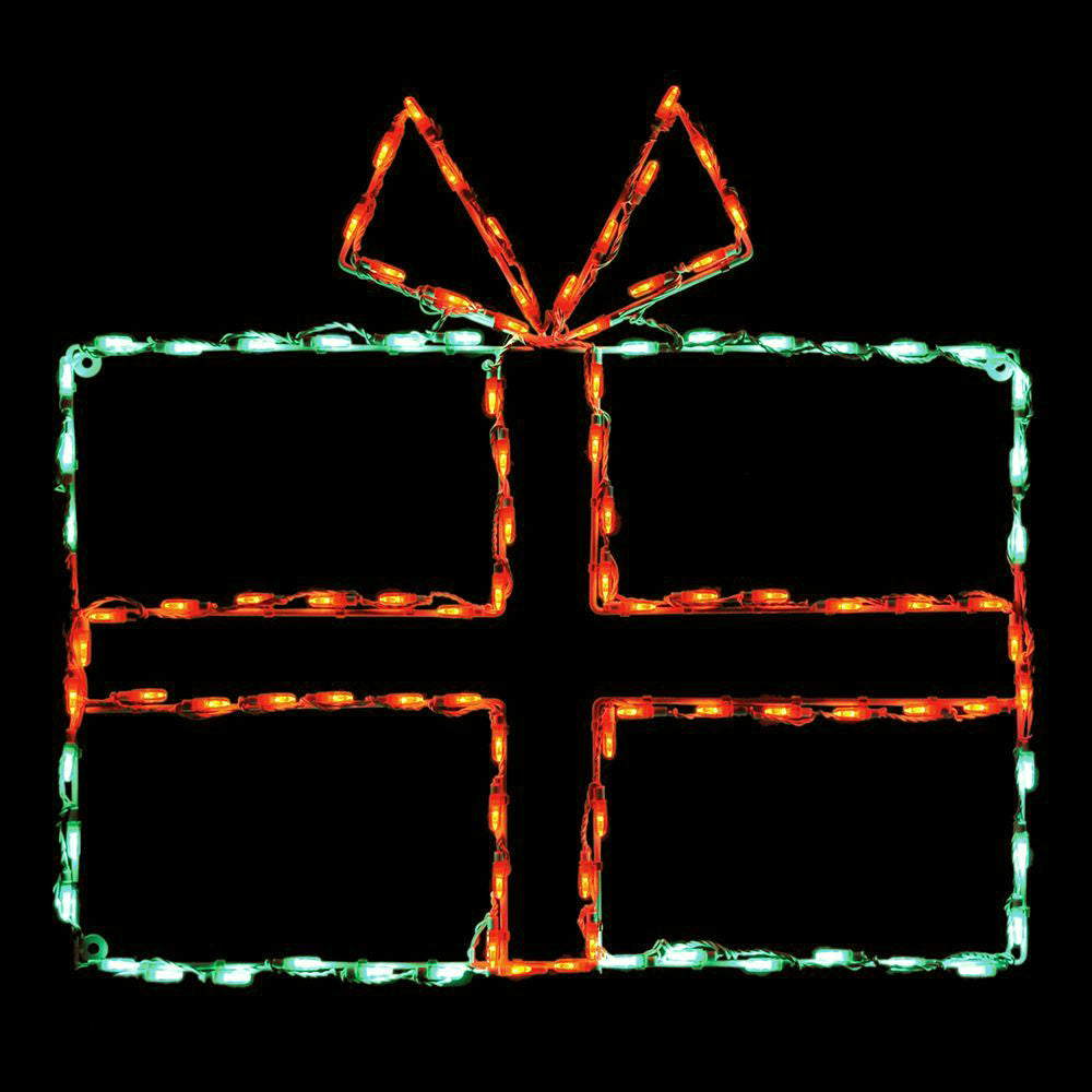 LED Gift Box Convertible Green with Red Bow
