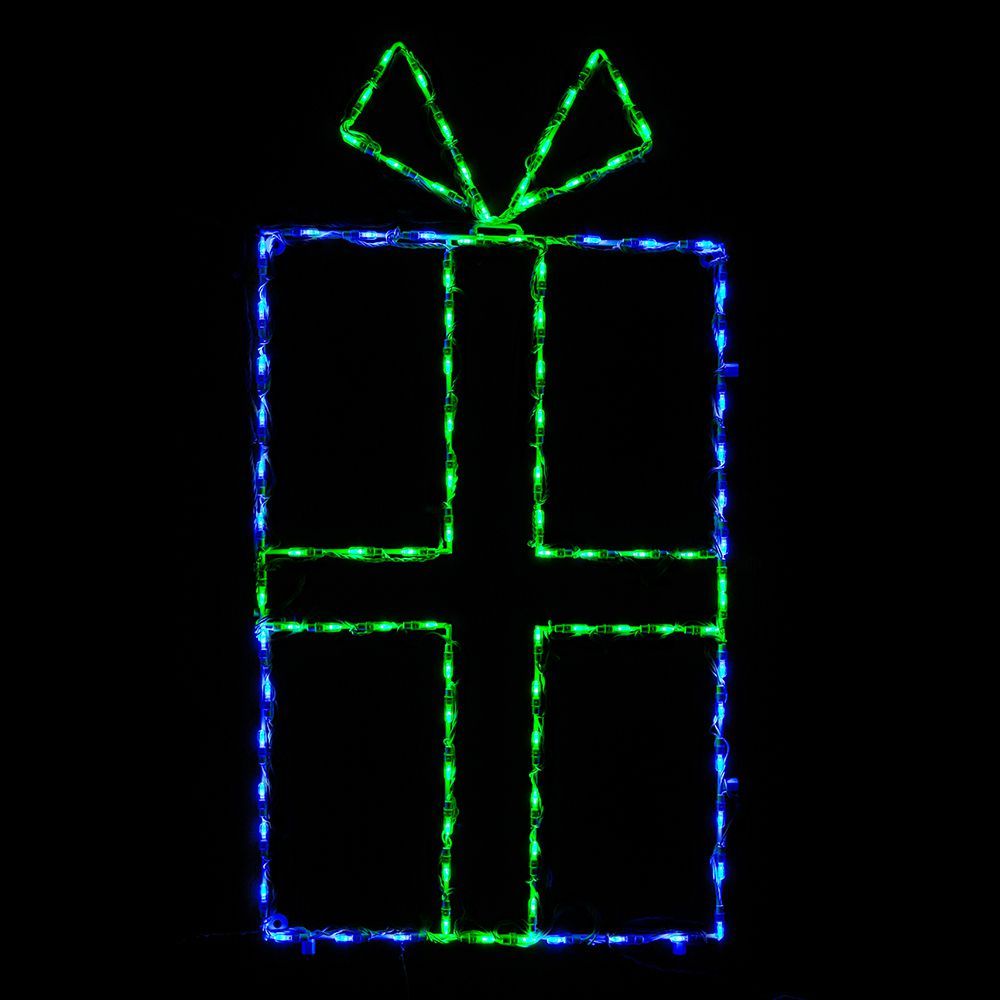 LED Gift Box Convertible Blue with Green Bow Tall