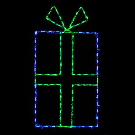 LED Gift Box Convertible Blue with Green Bow Tall