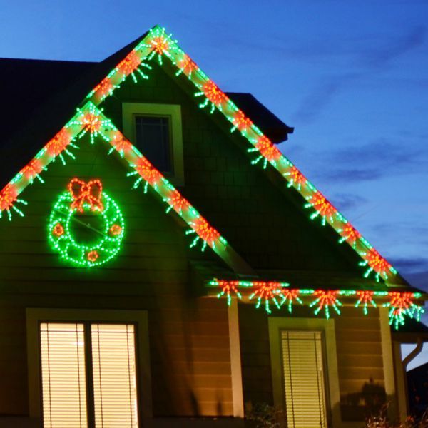 LED Starburst Green and Red Linkable Christmas House Display