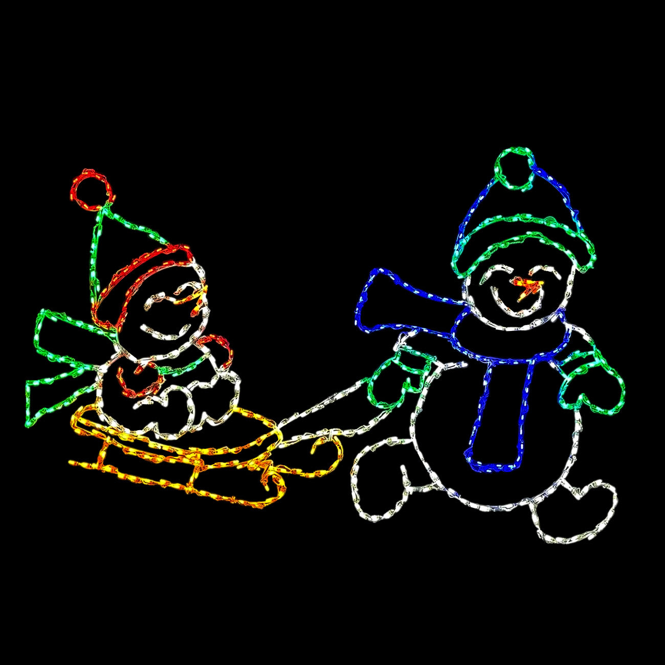 LED Snow Siblings Pulling a Sled