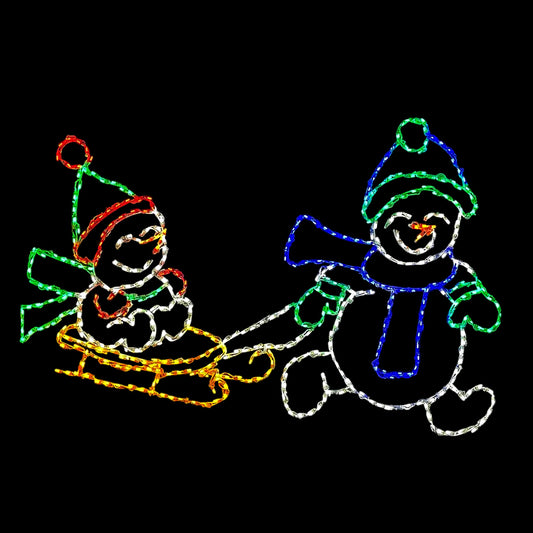 LED Snow Siblings Pulling a Sled
