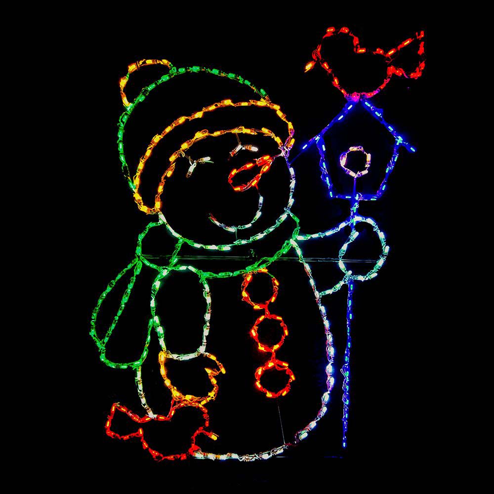 LED Snowman with Cardinals