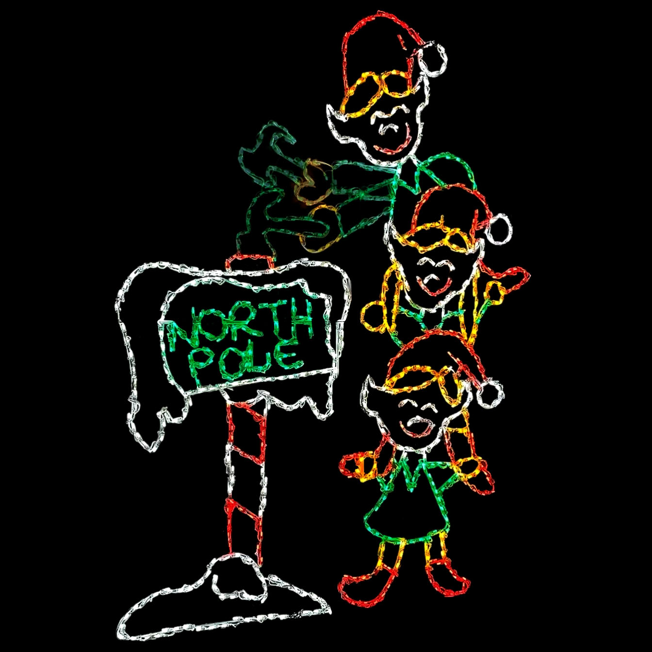 Animated LED Elves Putting Up North Pole Sign