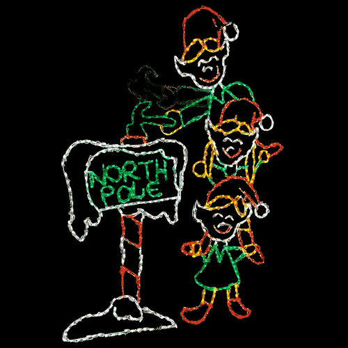 Animated LED Elves Putting Up North Pole Sign