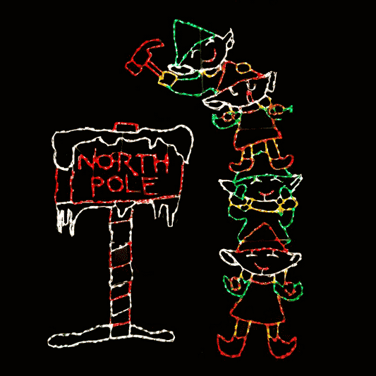 Animated Elves Hammering in North Pole Sign
